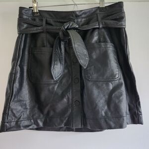 tgla Black Faux Leather Mini Skirt with Belt Size Medium